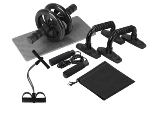 Home Fitness Training Kit with Push-Up Bars, Ab Wheel & Resistance Accessories – Upper Body Strength Workout Set